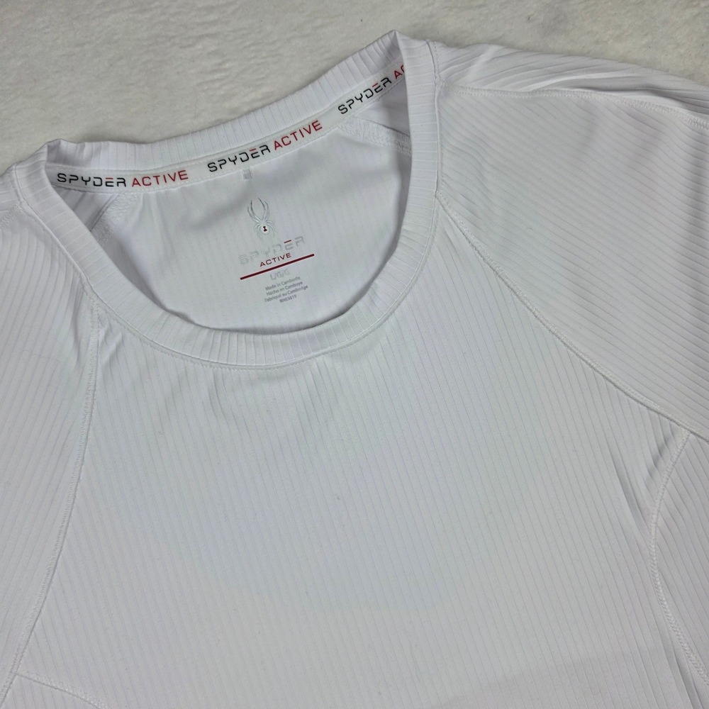 Spyder Active Womens White Ribbed Performance T-Shirt Large RN63619 Short Sleeve